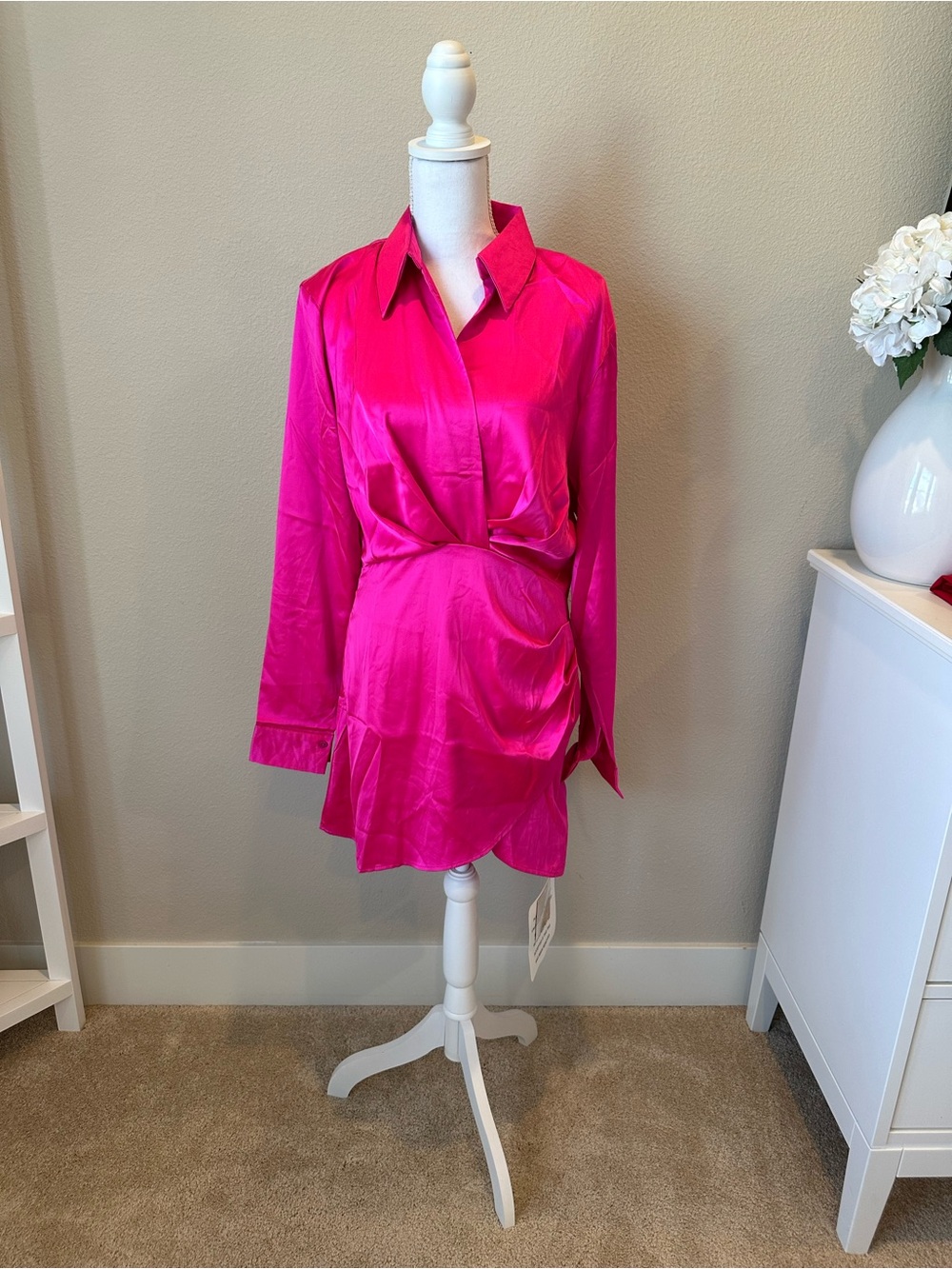 Chicwish Fuchsia Satin Wrap-Front Mini Dress